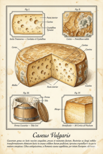 18th_century, gastronomic_plate, watercolor_engraving, latin_nomenclature, diderot_style, natural_history, fermentation, cheese_anatomy