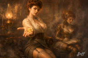 Sherlock_Holmes, victorian, pin-up, Gibson_Girl, gynoid, Baker_Street, airbrush, diamond