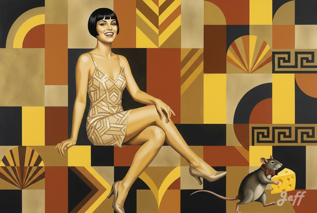 art-deco, annees-folles, garçonne, register-contrast, rat-thief, black-bob, gold-palette, geometric
