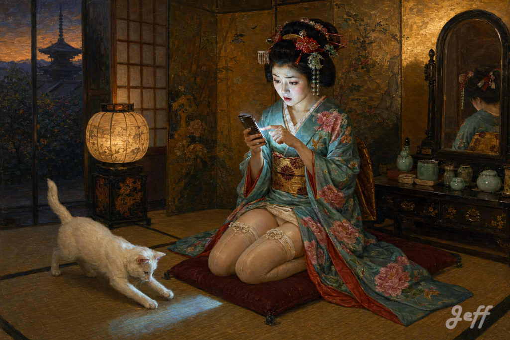 pinup,pinupart,vintagepinup,glamourart,digitalart,aiart,kimono,taishoromance,japandoll,orientalglamour