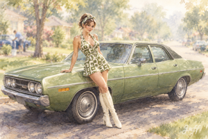 satellite,pinup,pinupart,vintagepinup,glamourart,digitalart,aiart,classiccar,vintagevehicle,automotive,motorheritage