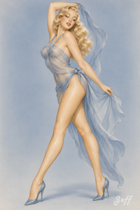 dustyblue,pinup,pinupart,vintagepinup,glamourart,digitalart,aiart,vargasgirl,esquirestyle,minimalistpinup,elongatedfigure
