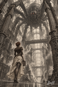 lesmachinesdelile,iledenantes,nantes,pinup,pinupart,vintagepinup,glamourart,digitalart,aiart,citesobscures,schuitenstyle,engravingart,monumentalarchitecture