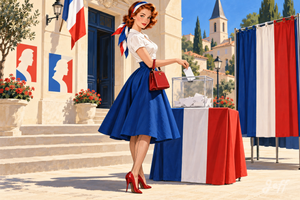 democratie,pinup,pinupart,vintagepinup,glamourart,digitalart,aiart,marianne,frenchglamour,trenteglorieuses,parisianchic