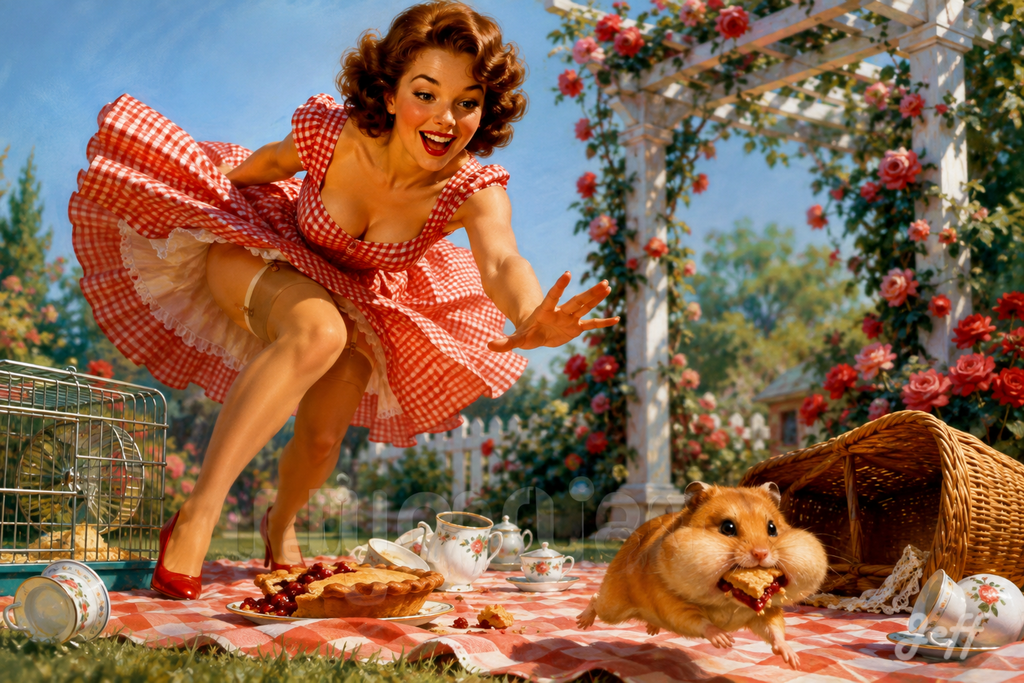 hamster,pinup,pinupart,vintagepinup,glamourart,digitalart,aiart,airbrushart,elvgrenstyle,aerographe,pinupclassic