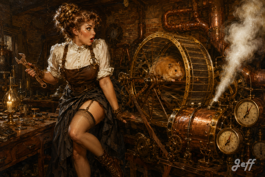 hamster,pinup,pinupart,vintagepinup,glamourart,digitalart,aiart,steampunk,victorianera,brassgoggles,brasssteam