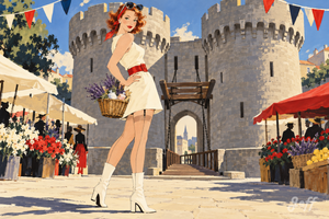 guerande,bretagne,maraissalants,pinup,pinupart,vintagepinup,glamourart,digitalart,aiart,mariannepinup,gruaustyle,trenteglorieuses,frenchvintage