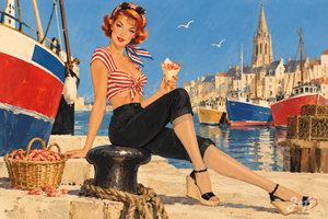 lecroisic,presquiledeguerande,loireatlantique,pinup,pinupart,vintagepinup,glamourart,digitalart,aiart,mariannepinup,gruaustyle,trenteglorieuses,frenchvintage