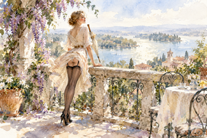 museejulesverne,nantes,pinup,pinupart,vintagepinup,glamourart,digitalart,aiart,watercolorpinup,belleepoque,parisianpark,impressionistart